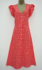 SHEIN RED WHITE FLORAL BUTTON FRONT MIDI TEA DRESS SIZE 1XL 18 SUN