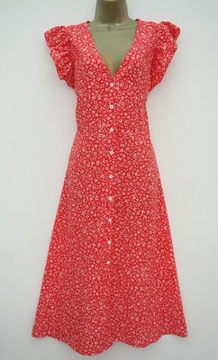 SHEIN ROT WEISS GEBLÜMT KNOPFLEISTE MIDI TEE KLEID GRÖSSE 1XL 18 SONNE