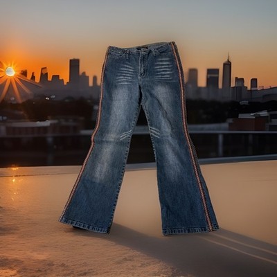 Wide Leg Adolfo Straight  Jeans Womens 10 High Rise Stretch  Boho Hippie