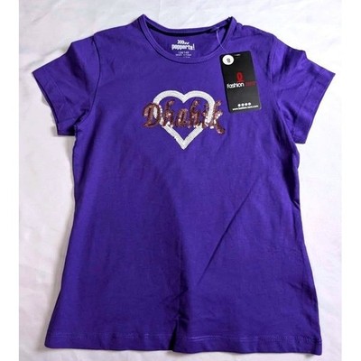 Pepperts! T-Shirt Kids 8-10 Years Purple Sequin Heart Graphic Tee