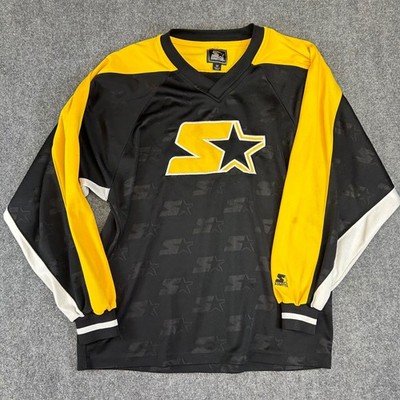 Starter Vintage 90s Colorblock Jersey Long Sleeve Black Yellow Mens Medium