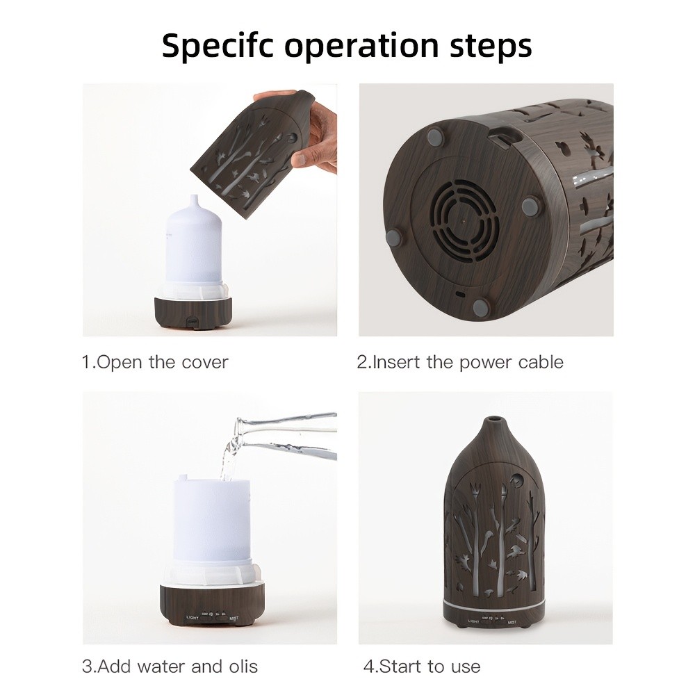 Essential Oil Diffuser with 3 Oils, 7 LED Lights, Auto-Off, Mini Humidifier