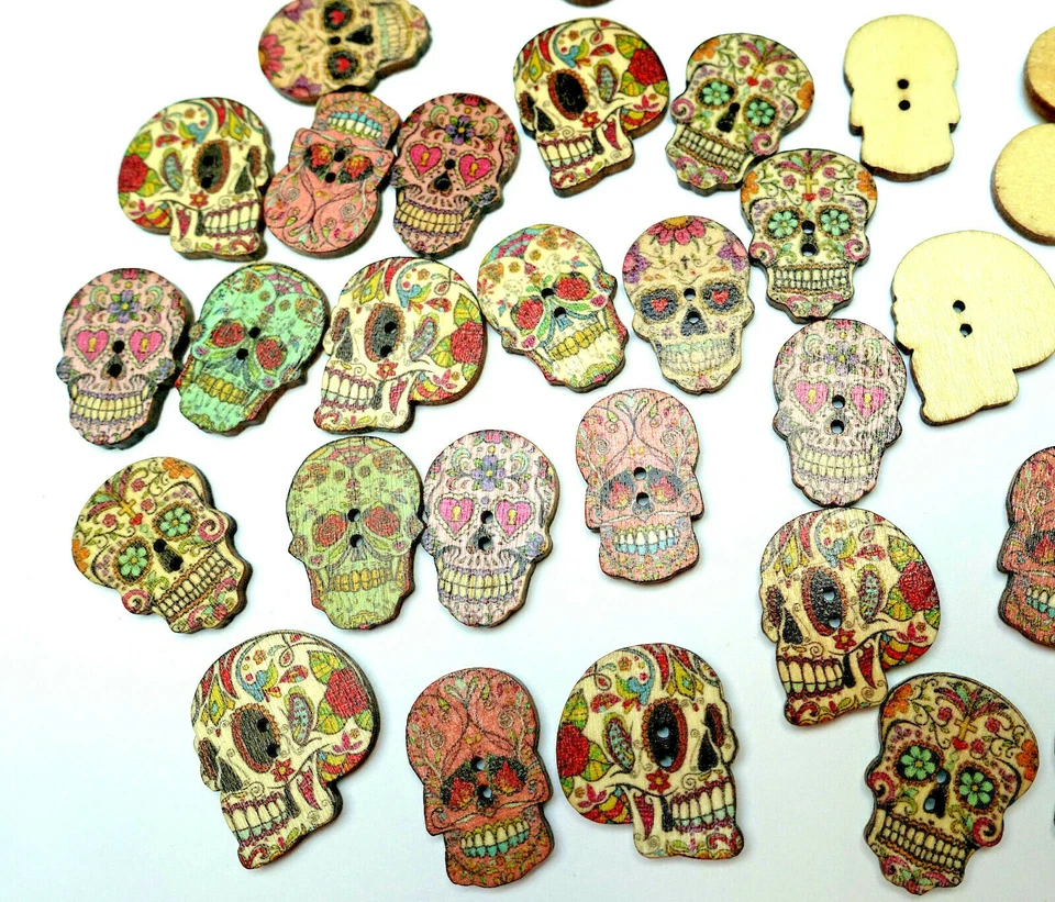 5x KNOPF SUGER SKULL VINTAGE TOTENKOPF KNÖPFE KINDER BUBEN JUNGEN groß bunt cool - Bild 2 von 3