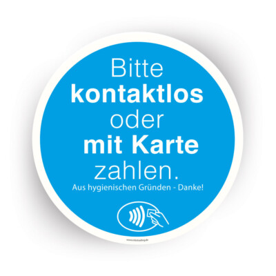 Aufkleber''Bitte kontaktlos oder mit Karte zahlen''Hinweisschild Ø10-60cm hellblau
