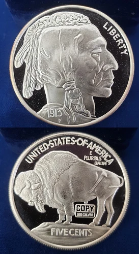 US 1913 Buffalo Nickel 2 Troy Oz 999 Fine Silver Round Coin si429