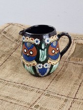 Antica brocca svizzera Thoune dipinta a mano disegno gufo maiolica Thun