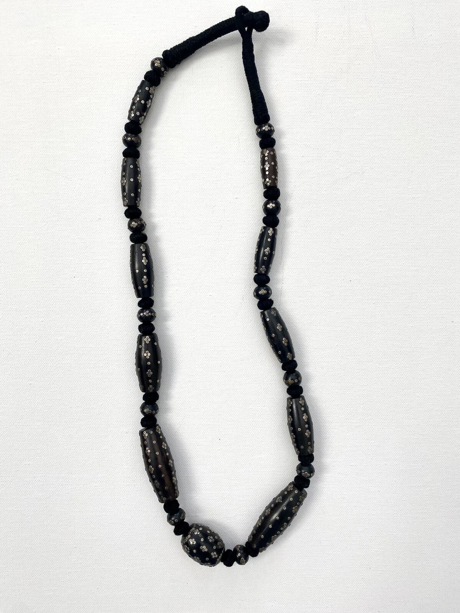 Vintage Yemeni Black Coral Silver Inlaid Prayer Bead Necklace eBay
