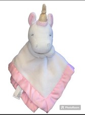 Carter's White Pink Plush Unicorn Baby Security Blanket Lovey Girl Satin Trim