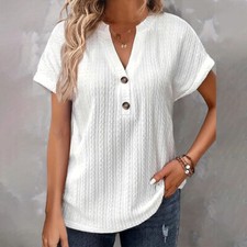 New Women's Short Sleeve V-Neck Summer T-Shirt Tops Ladies Loose Blouse Tee