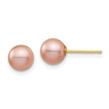 Madi K Kid's Earrings 14K 6-7mm Pink Round Freshwater Pearl Stud Post