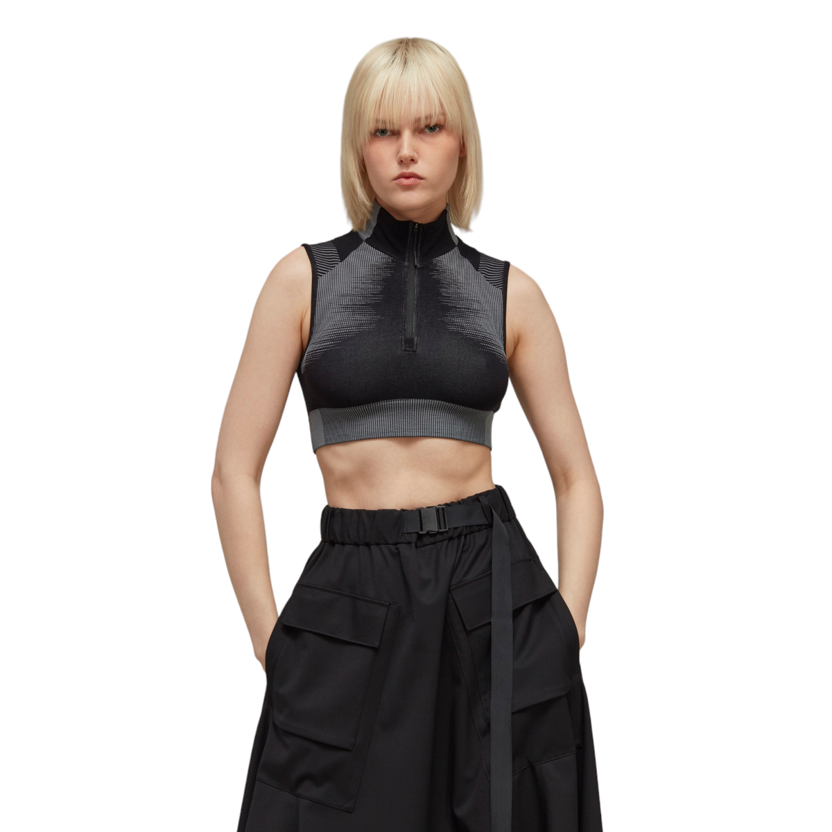 Women's Adidas Y-3 Black Grey Engineered Knit Crop Top Women's Adidas Y-3 Black Grey Engineered Knit Crop Top