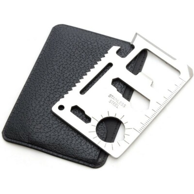 15 in 1 Multifunction Card with Leather Case - Can Opener, Screwdriver, Saw...