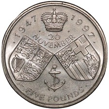 1997 Great Britain Elizabeth II 5 Pounds Coin – Golden Wedding – Cupronickel