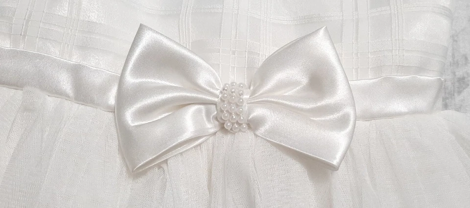 American Princess Sz8 Formal Dress Tiered Tulle Pearl & Satin Bow Classic Ivory - Image 4 of 4