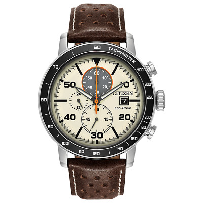 NEW CITIZEN ECO DRIVE MAN'S BRYCEN CHRONOGRAPH LEATHER STRAP WATCH CA0649-06X