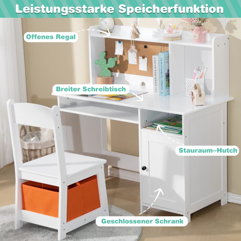JOYLDIAS Kinderschreibtisch aus Holz, Kinder Schreibtisch mit Stuhl/Weiß - Bild 3 von 4