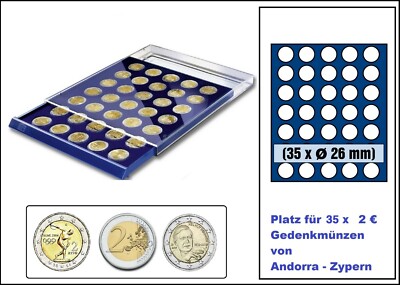 Münzbox 2 Euro NEO Look 16326 Blau 35 Runde Fächer 26 mm Für 2 Euro Münzen 