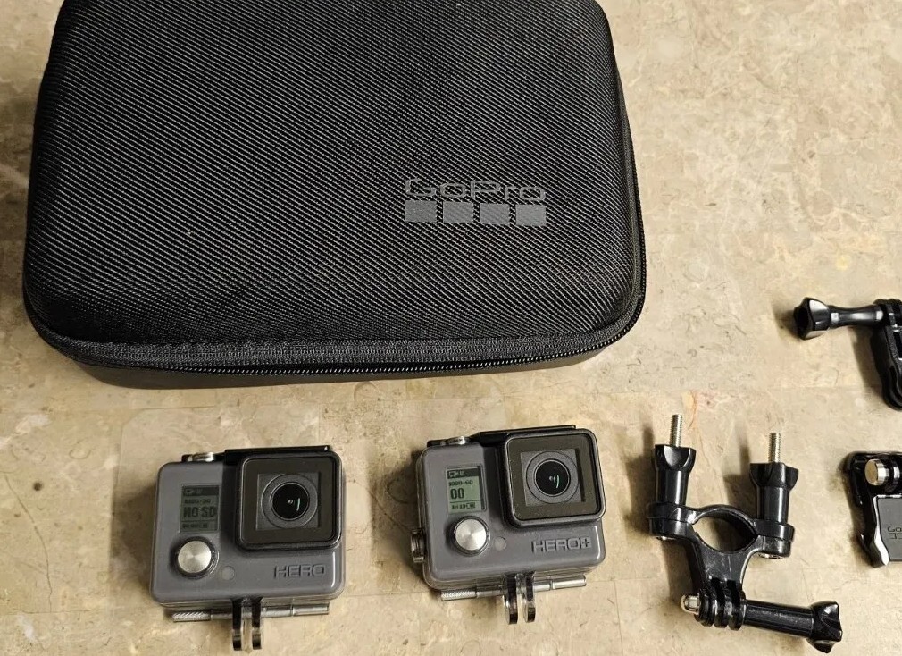 GoPro Hero+ HWHL1 LCD & Hero HWBL1 Cameras Lot With Extras Chargers