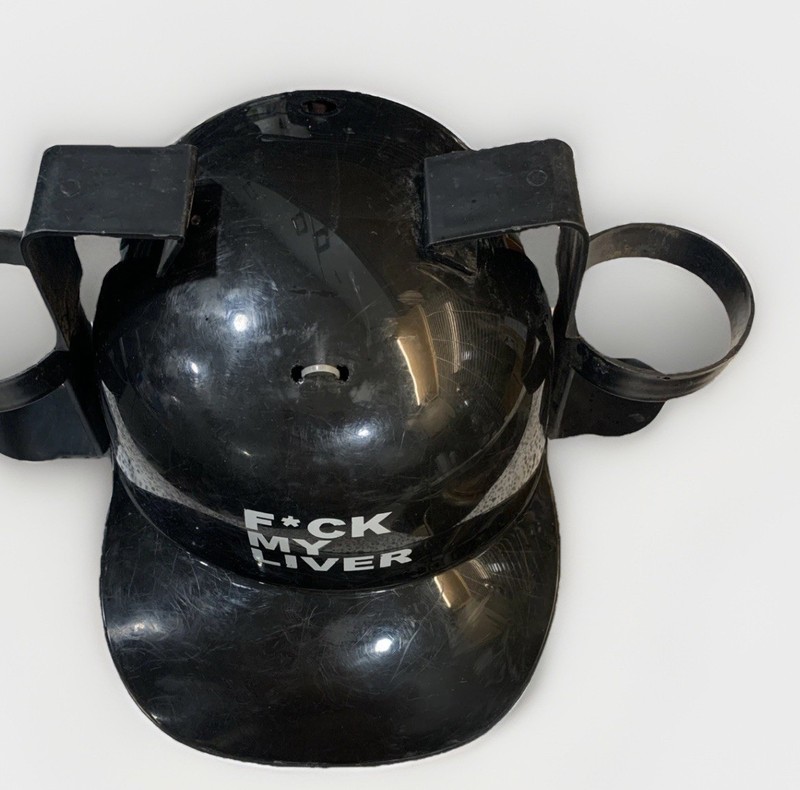 Funny Beer Helmet “F My Liver” With Cup Holders Beer Party Tailgating Hat Gift