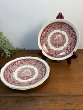 Set Of 3 Mason's Vista Red Pink Ironstone 6.5” Saucers Bowls England READ