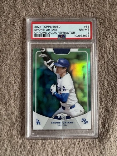 Shohei Ohtani 2024 Topps 50/50 #55 Chrome Aqua Refractor (PSA 8) Dodgers 14/75