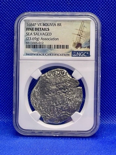 1684P VR Bolivia 8 Real Sea Salvaged (Assoclation) NGC FINE DETAILS