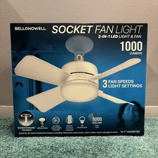 Bell + Howell Socket Fan Ceiling Light with Remote Control, 1000 Lumens Light