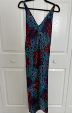 Fredericks of Hollywood Satin Floral Plunge Long Nightgown Slip Dress Medium