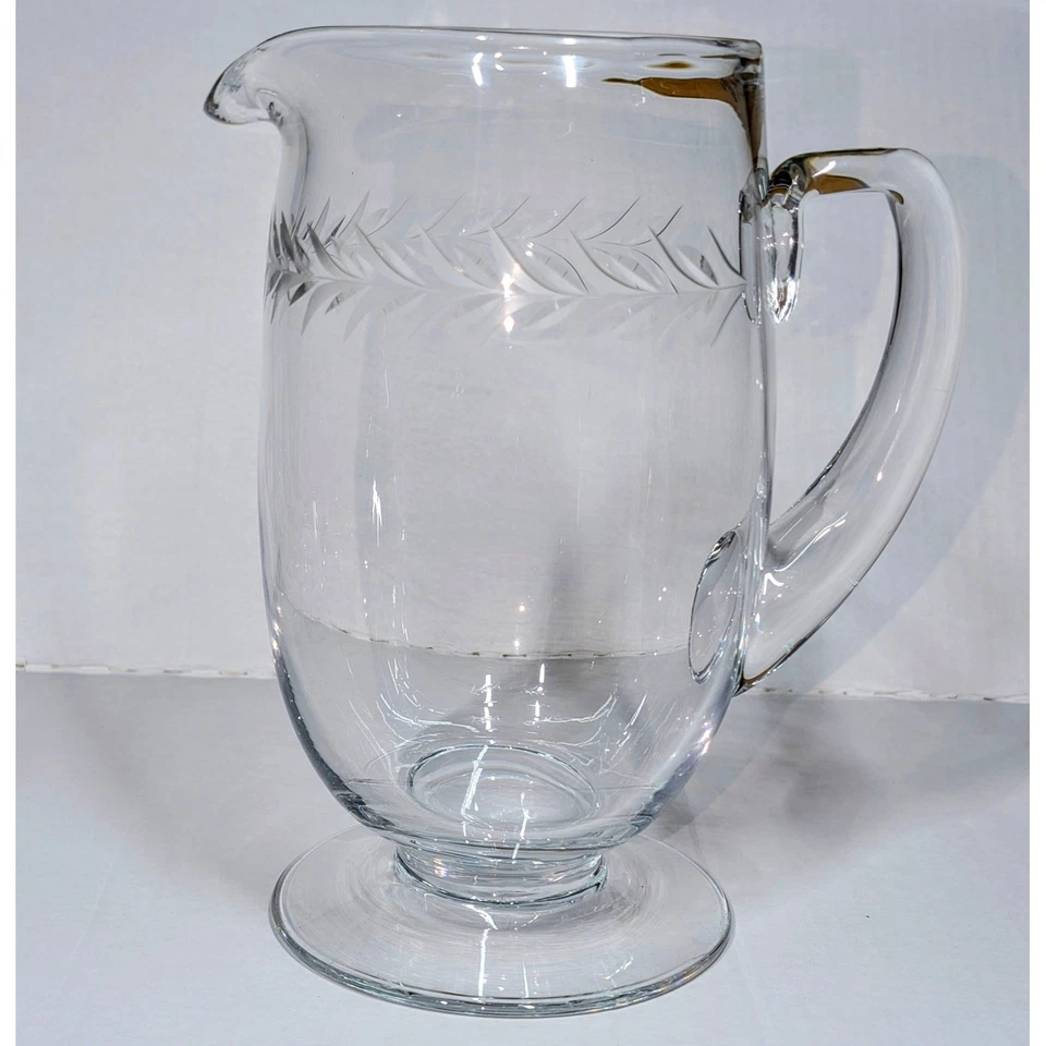 复古 Fostoria Holly 图案蚀刻水晶罐和 6 件套脚眼镜 — 第 3/4 张图片