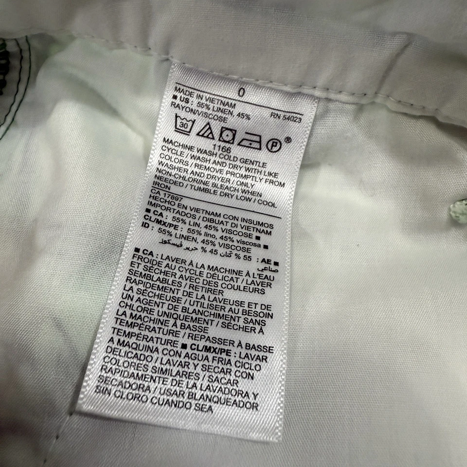 "Pantalones Cortos Diarios Antiguos Azul Marino Hoja Verde Frente Plano 5"" Talla 0 Mezcla de Lino Plantas" Foto 4 de 4