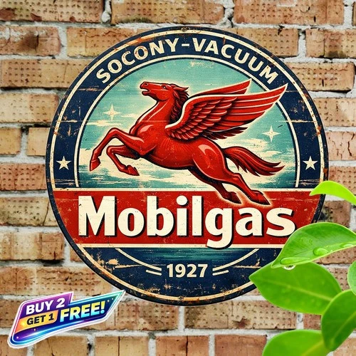 Moby Oil Vintage Retro Gas Station Logo 8x8 Round Metal Tin Sign Garage Decor