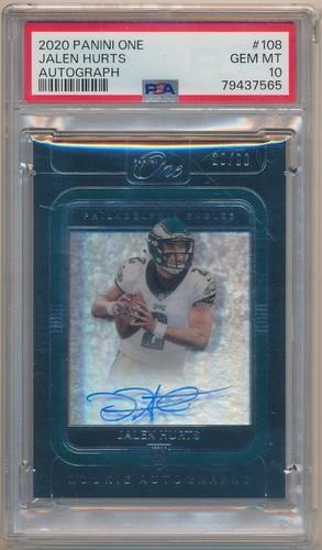 JALEN HURTS 2020 PANINI ONE ROOKIE AUTOGRAPH EAGLES AUTO SP #/99 PSA 10 GEM MINT