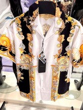 Versace Coral Theater Print Satin Men Shirt Short Sleeve Luxury Style Us Sizes