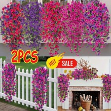 2Pcs Artificial Fake Hanging Basket Plants Silk Flowers Vine Home Decor-Outdoor.