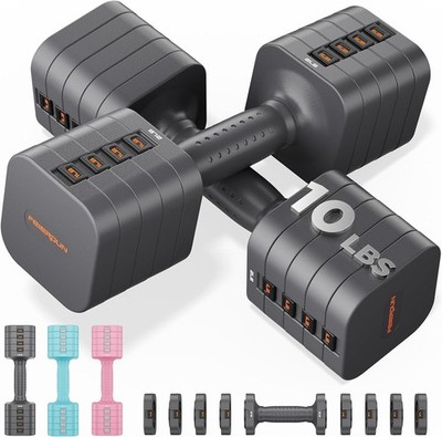 FEIERDUN 5-in-1 Adjustable Dumbbell Set of 2, 12LBS/20LBS Hand Weights for Women