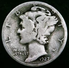 1927 S Mercury Silver Dime circulated Very Good VG