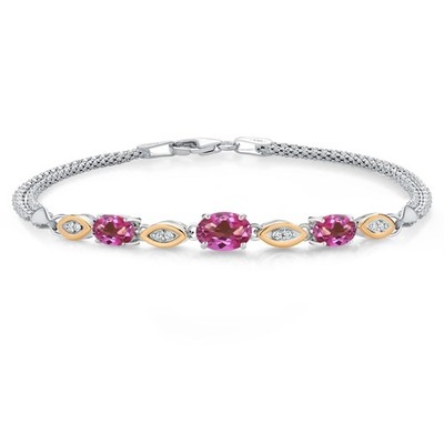 925 Silver and 10K Yellow Gold Pink Mystic Topaz and White Lab Grown Diamond