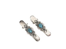 2 small turquoise blue stone silver western metal alligator clip fine thin hair
