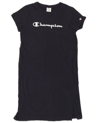 Champion Damen Grafik T-Shirt Kleid UK 14 Medium Marineblau Baumwolle MK18