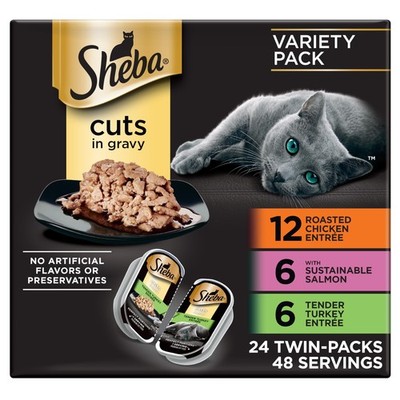 Sheba Perfect Portions Wet Cat 24 Count (Pack of 1), Chicken, Salmon & Tuna