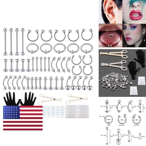 104pcs 14G 16G Self Piercing Jewelry Kit Ear Lip Septum Eyebrow Nipple Body - product listing photo