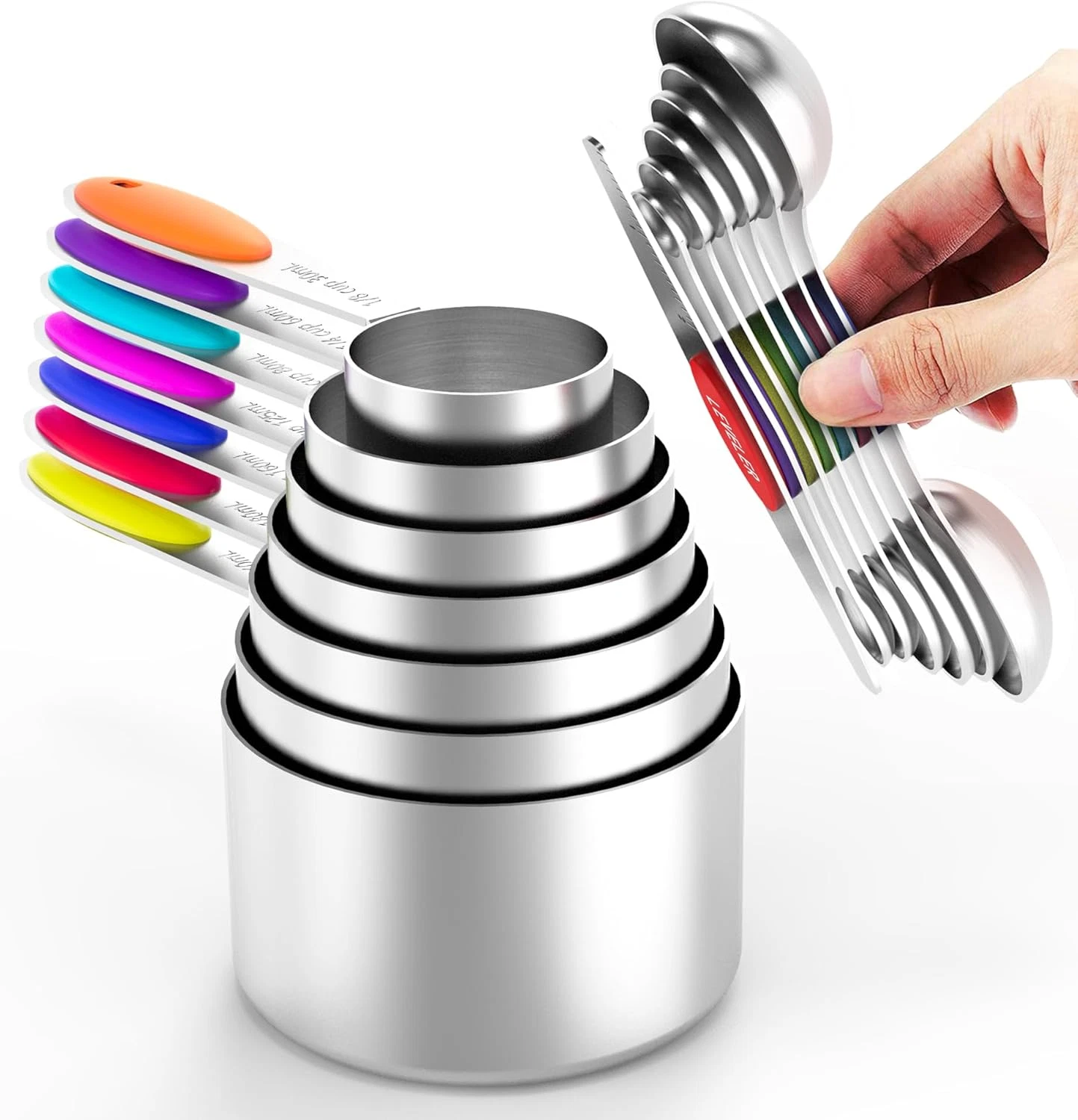 TILUCK Measuring Cups and Spoons Set, Stainless Steel, Kitchen Utensils for Cook