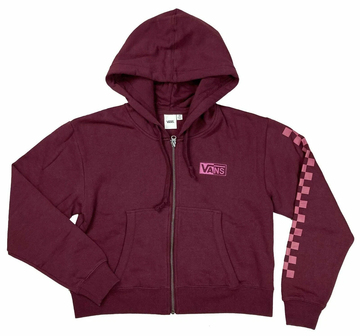 Vans Women s Half Blast Burgundy Crop Zip Hoodie VN0A4QGQ4QU Sizes L XL NWT