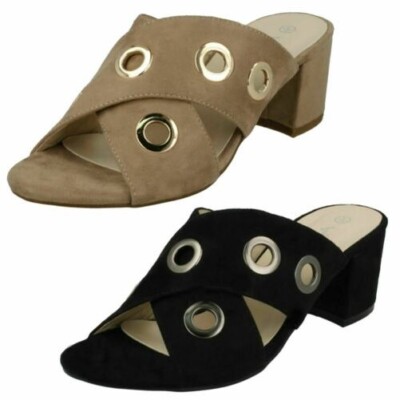 Damen Anne Michelle Mid Heel Slip-On Cross-Over Vamp Mikrofaser Mules F1R0729