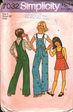 7032 Vintage Simplicity Sewing Pattern Girls Jumper Overalls 1970s Play Clothes