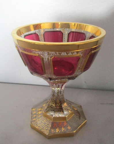 Antique MOSER (German) Ruby Red Cabochon Cut Crystal Chalice MINT c. 1930s - Picture 2 of 7