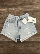 NWT Zara Girls High Waisted Denim Distressed Shorts Size 6 Years