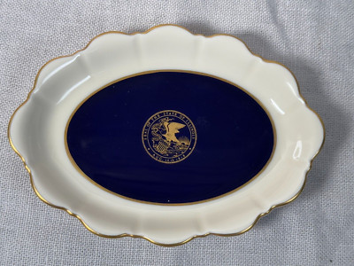 Pickard Cobalt Blue China Gold Trim Oval  Dish Great  SEAL of ILLINOIS America