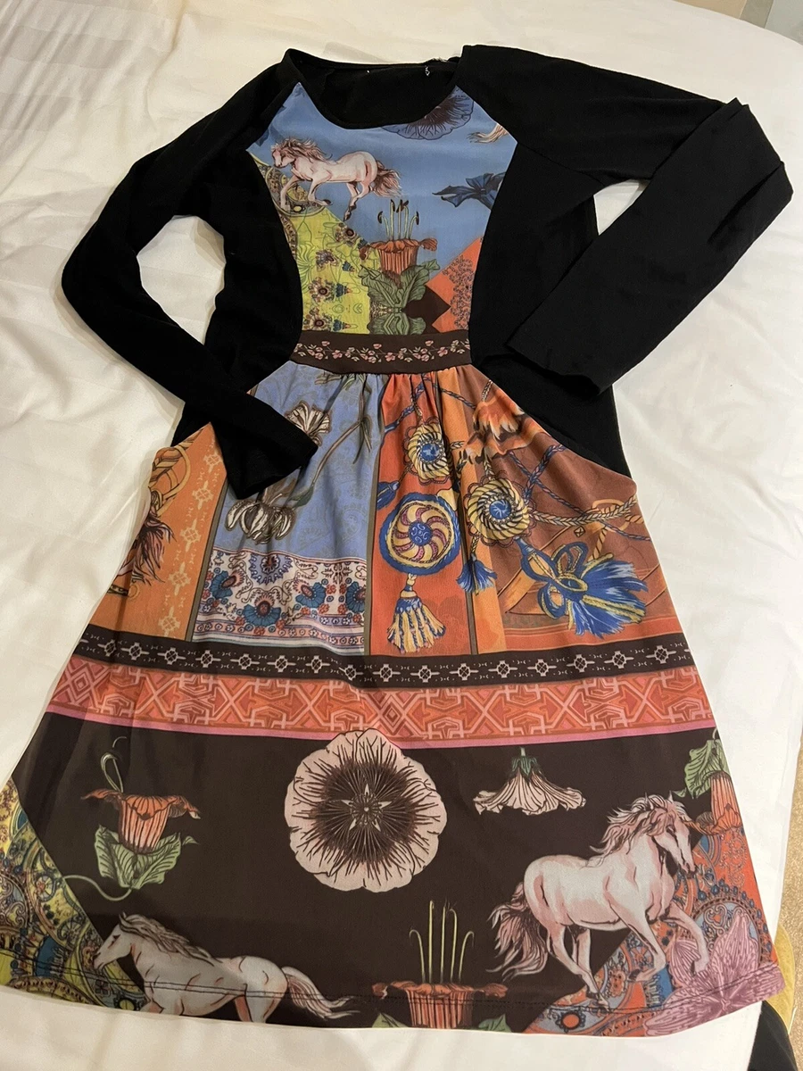 Desigual Girls Black Printed Dress Size 13 14 Worn Once