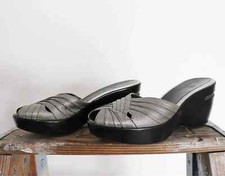 Vintage Cole Haan Silver Wedge Platform Sandals 6.5 7 Slip-On